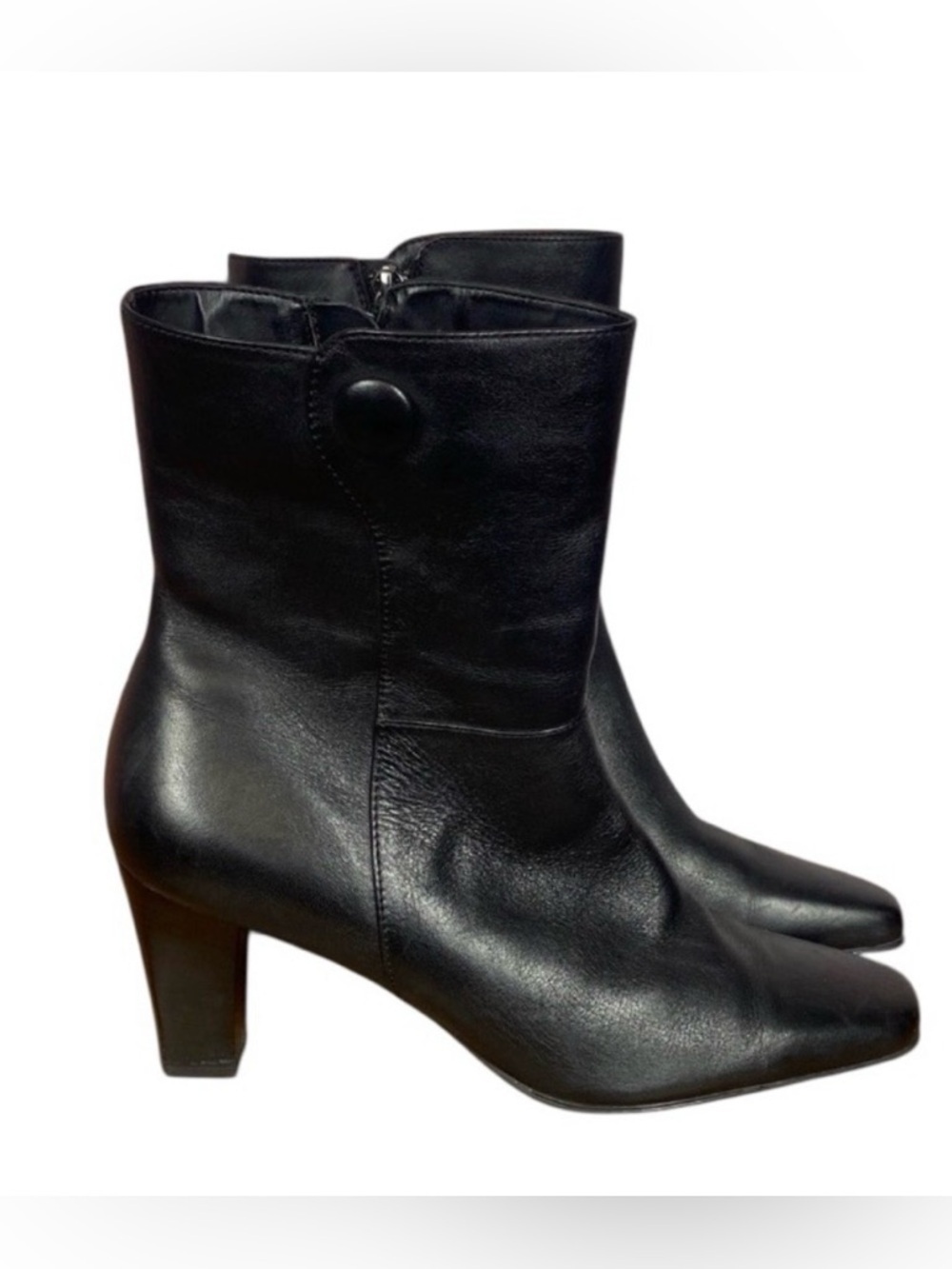 College Black Leather Heeled Water Resistant Lined Ankle Boots Sz 8